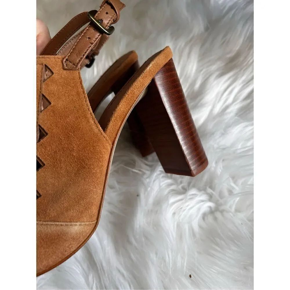 Tahari Marvel Sandals Size 8.5 Maple Brown Block Heel Suede Cutout Sling Back - Picture 8 of 10